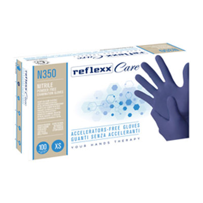 Immagine di Guanti nitrile ipoallergenici N350 - senza acceleranti - taglia XS - blu - Reflexx - conf. 100 pezzi [N350/XS]