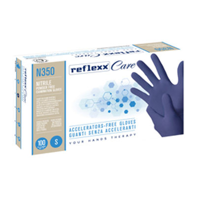 Immagine di Guanti nitrile ipoallergenici N350 - senza acceleranti - taglia S - blu - Reflexx - conf. 100 pezzi [N350/S]