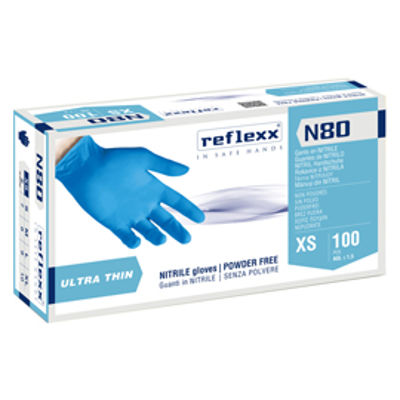 Immagine di Guanti in nitrile N80B - ultrasottili - taglia XS - azzurro - Reflexx - conf. 100 pezzi [N80B/XS]