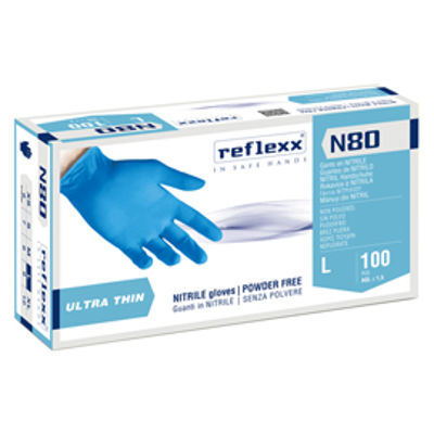 Immagine di Guanti in nitrile N80B - ultrasottili - taglia L - azzurro - Reflexx - conf. 100 pezzi [N80B/L]