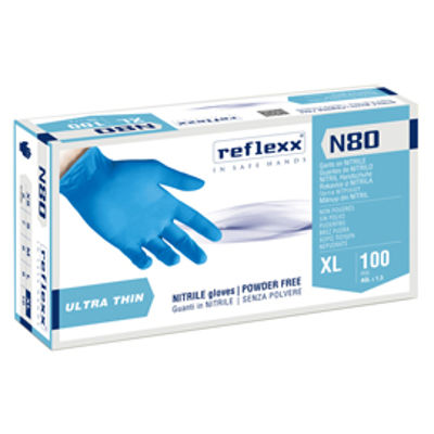 Immagine di Guanti in nitrile N80B - ultrasottili - taglia XL - azzurro - Reflexx - conf. 100 pezzi [N80B/XL]