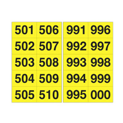 Immagine di Numero adesivo da 501 a 999 - 45 x 24 mm - 10 et/fg - 50 fogli - nero/giallo [908.29]