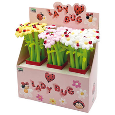 Immagine di Penne a sfera Lady Bug Flexi - con fusto flessibile - fantasie assortite - Lebez - expo 30 pezzi [81498]