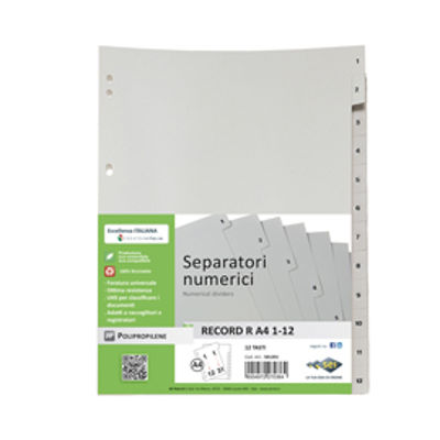 Immagine di Separatore Numerico Ppl 1/12 Sei Rota Record R 21X29.7Cm (A4) Grigio [581201]