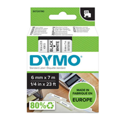 Immagine di Nastro Dymo Tipo D1 (6Mmx7Mt) Nero/Bianco 436130 [S0720780]