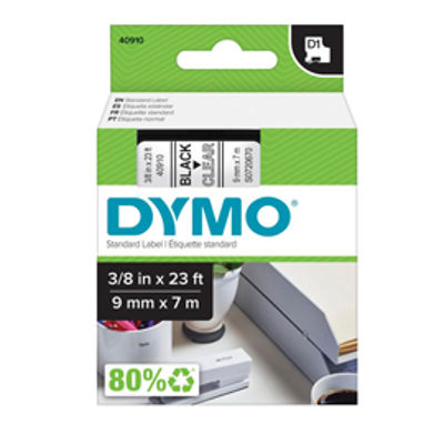 Immagine di Nastro Dymo Tipo D1 (9Mmx7M) Nero/Trasparente 409100 [S0720670]