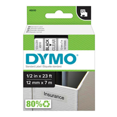 Immagine di Nastro Dymo Tipo D1 (12Mmx7M) Nero/Trasparente 450100 [S0720500]