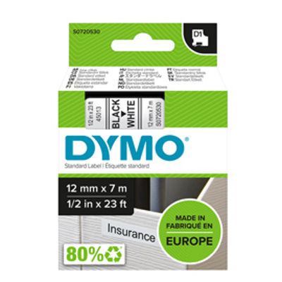 Immagine di Nastro Dymo Tipo D1 (12Mmx7M) Nero/Bianco 450130 [S0720530]