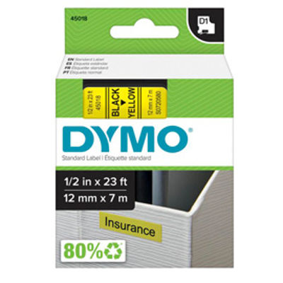 Immagine di Nastro Dymo Tipo D1 (12Mmx7M) Nero/Giallo 450180 [S0720580]