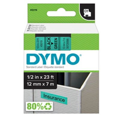 Immagine di Nastro Dymo Tipo D1 (12Mmx7M) Nero/Verde 450190 [S0720590]