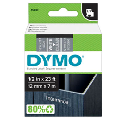 Immagine di Nastro Dymo Tipo D1 (12Mmx7M) Bianco/Trasparente 450200 [S0720600]