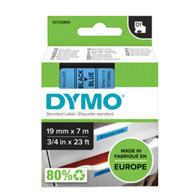 Immagine di Nastro Dymo Tipo D1 (19Mmx7Mt) Nero/Blu 458060 [S0720860]