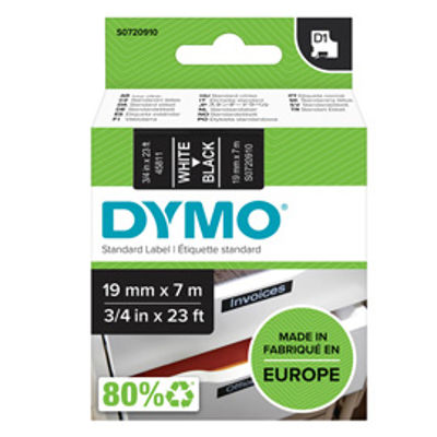 Immagine di Nastro Dymo Tipo D1 (19Mmx7Mt) Bianco/Nero  [S0720910]