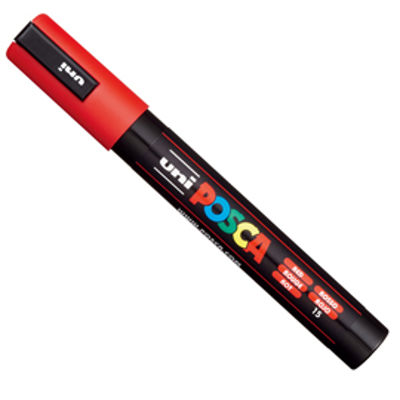 Immagine di Marcatore a Base d'Acqua Uni Posca PC5M Rosso Punta  Tonda Media da 1,8mm a 2,5mm [M PC5M R]