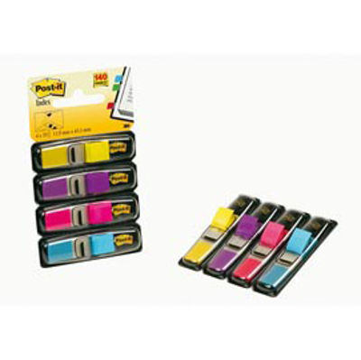 Immagine di Confezione 140pz. Segnapagina Post It Index Mini 12x43.1 Colori Vivaci (Azzurro,Fucsia,Giallo, Rosa) [28625.]