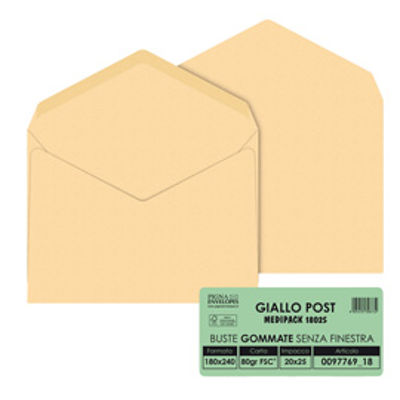 Immagine di Confezione 25pz. Busta GIALLO POSTALE Pinga Gommata 180x240mm Gialla Carta Riciclata FSC 80gr. [009776918]