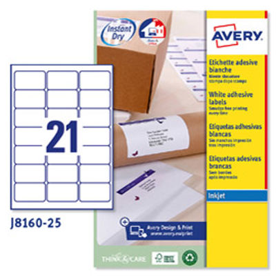 Immagine di ETICHETTE INKJET BIANCHE J8160-25FG 21ET-FG 63.5X38.1 QUICK DRY AVERY [J8160-25]