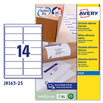 Immagine di ETICHETTE INKJET BIANCHE J8163-25FG 14ET-FG 99.1X38.1 QUICK DRY AVERY [J8163-25]