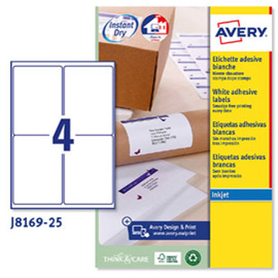 Immagine di ETICHETTE INKJET BIANCHE J8169-25FG 4ET-FG 99.1X139 QUICK DRY AVERY [J8169-25]