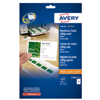 Immagine di 250 BIGLIETTI VISITA 85x54mm BIANCO LASER 200gr QuickClean™ AVERY [C32011-25]