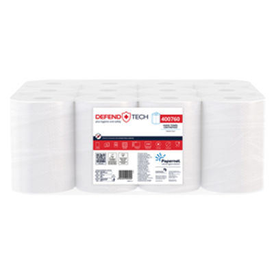 Immagine di Asciugamani in rotolo mini Centrefeed - 2 veli - 18 gr - diametro 14,5 cm - 21 cm x 76,65 mt - 210 strappi - bianco - Papernet [400760]