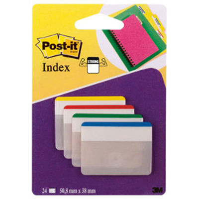 Immagine di Segnapagina Post-it® Index Strong - per archivio - 50.8x38 mm - colori classici - blister da 24 segnapagina [686F-1EU]