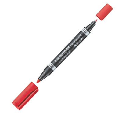 Immagine di Pennarello Lumocolor Permanent Duo 348 punta feltro - punta 0,6mm e 1,5mm - rosso - Staedtler [348-2]