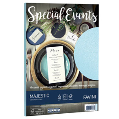 Immagine di Carta metallizzata Special Events - A4 - 120 gr - azzurro - Favini - conf. 20 fogli [A69T154]