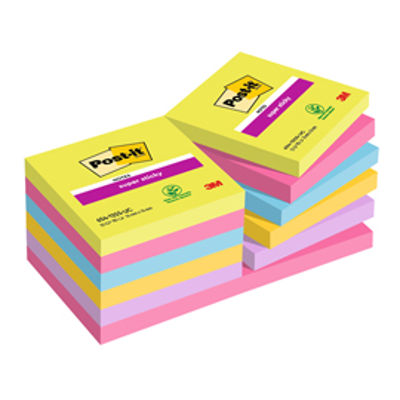 Immagine di Blocco foglietti Post It Super Sticky - colori Ultra - 76 x 76mm - 90 fogli - Post It [654-12SSUC]