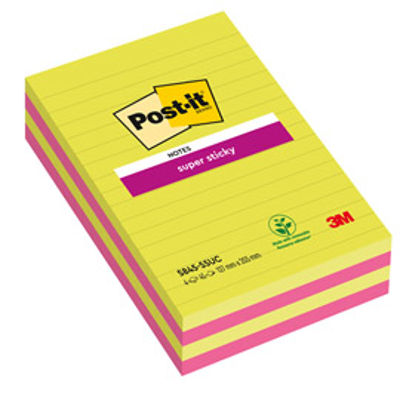 Immagine di Blocco foglietti Post It Super Sticky rettangolari - a righe - colori Ultra - 127 x 203mm - 45 fogli - Post It [5845-4SSUC]