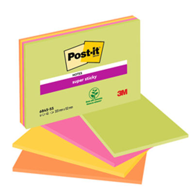 Immagine di Blocco foglietti Post It Super Sticky Meeting Notes - giallo e rosa neon - 203 x 152mm - 45 fogli - Post It [7644]