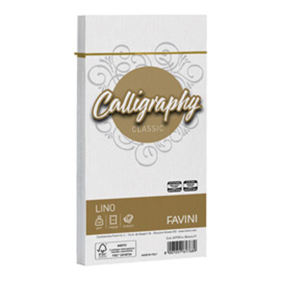 Immagine di Buste Calligraphy Lino - 110 x 220 mm - 120 gr - bianco 01 - Favini - conf. 25 pezzi [A570514]