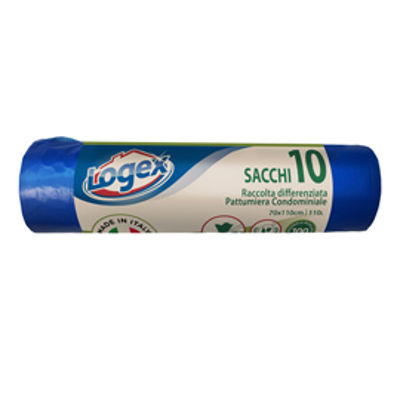 Immagine di Sacchi per immondizia - 70x110 cm - 120 lt - 16 micron - azzurro - Logex Professional - rotolo da 10 sacchetti [C5LX-2006B]