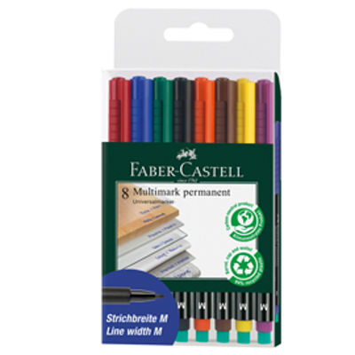 Immagine di Pennarello Multimark universale permanente con gomma - punta media 1,0mm - astuccio 8 colori - Faber Castell [152509]