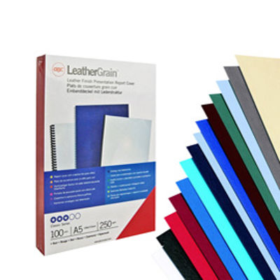 Immagine di Copertine LeatherGrain™ per rilegatura - A4 - goffrate - blu - 250 gr - GBC - conf. 100 pezzi [CE040020]