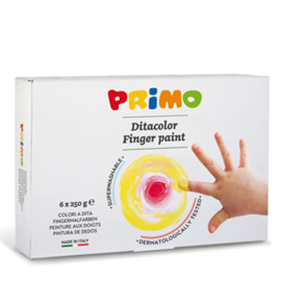 Immagine di Colori a dita - 250gr - colori assortiti - Primo - Conf. 6 barattoli [GRO71087]