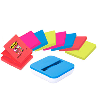 Immagine di Dispenser da tavolo per Post It Super Sticky Z Notes - 8 ricariche incluse - 76 x 76mm - colori assortiti - Post It [63487]