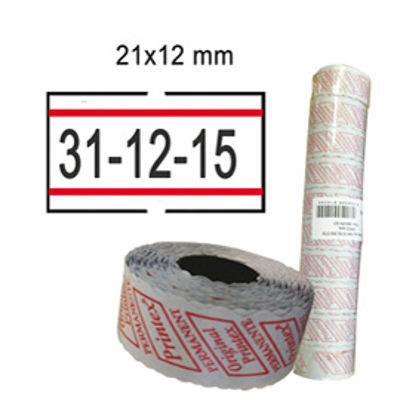 Immagine di PACK 10 ROTOLI 1000 ETICH. 21x12mm BIANCO REMOV. con RIGHE ROSSE Printex [2112rbr6st]