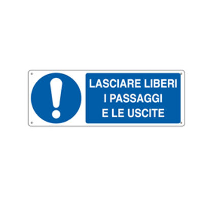 Immagine di Cartello segnalatore - 35x12,5 cm - LASCIARE LIBERI I PASSAGGI E LE USCITE - alluminio - Cartelli Segnalatori [E1927K]