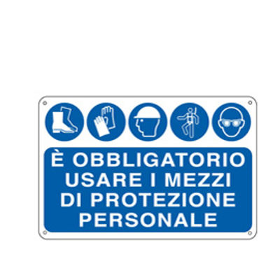 Immagine di Cartello segnalatore - 30x20 cm - E' OBBLIGATORIO USARE I MEZZI DI PROTEZIONE INDIVIDUALE - alluminio - Cartelli Segnalatori [E3127]