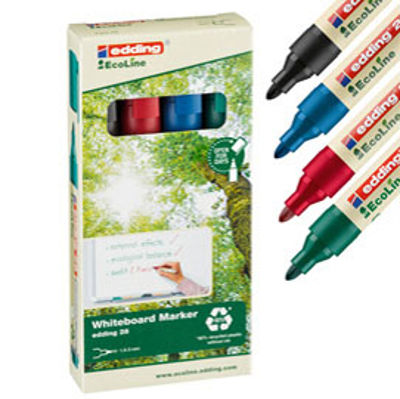 Immagine di Marcatore 28 EcoLine - 4 colori - per lavagne bianche - punta da 1,5 a 3,0mm - Edding - busta 4 marcatori [E-28-4]