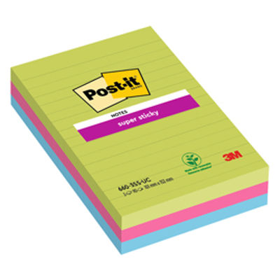 Immagine di Blocco foglietti Post it  Super Sticky rettangolari - 660-3SSUC - a righe - 101 x 152 mm - colori Ultra - 90 fogli - Post it [76034]