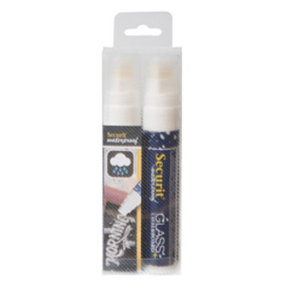 Immagine di BLISTER 2 MARCATORI A GESSO LIQUIDO Waterproof BIANCO 7-15mm Securit [SMA820-V2-WT]