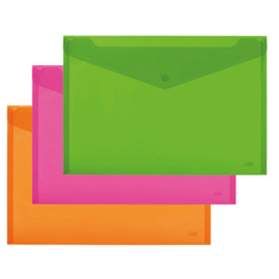 Immagine di SET 3 BUSTE CON BOTTONE A4-33x24,5cm COLORI Fluo Ass. LEBEZ ART.80438 [80438]