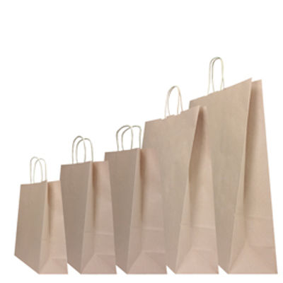 Immagine di Shopper in carta - maniglie cordino - 26 x 11 x 34,5cm - sabbia - conf. 25 sacchetti [074370]