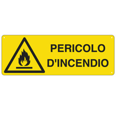 Immagine di Cartello segnalatore - 35x12,5 cm - PERICOLO D'INCENDIO - alluminio - Cartelli Segnalatori [E1712K]