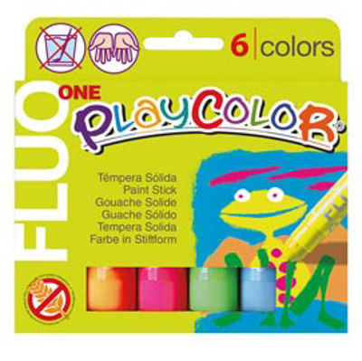 Immagine di Scatola 6 tempera solida in stick - 10gr - colori fluo - Playcolor [10431]