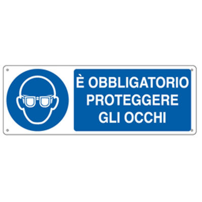 Immagine di CARTELLO ALLUMINIO 35x12,5cm 'E' obligatorio proteggere gli occhi" [E1901K]