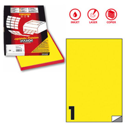 Immagine di Etichetta adesiva C503 - permanente - 210x297 mm - 1 etichetta per foglio - giallo fluo - Markin - scatola 100 fogli A4 [X210C503F-GI]