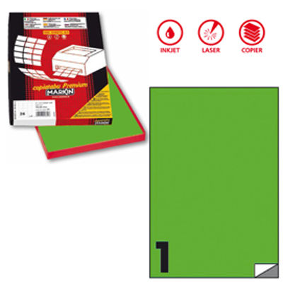 Immagine di Etichetta adesiva C503 - permanente - 210x297 mm - 1 etichetta per foglio - verde fluo - scatola 100 fogli A4 [X210C503F-VE]